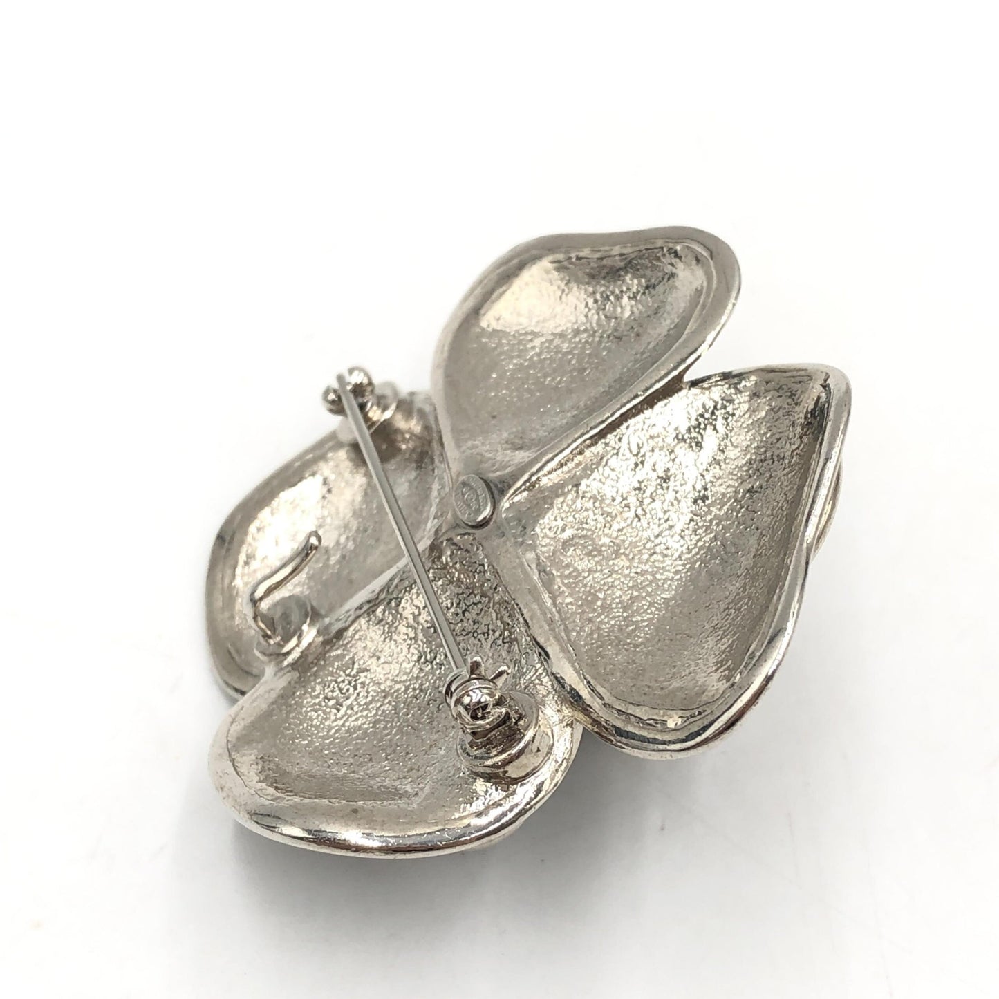 Chanel Black Enamel Flower Brooch With Silver-Tone