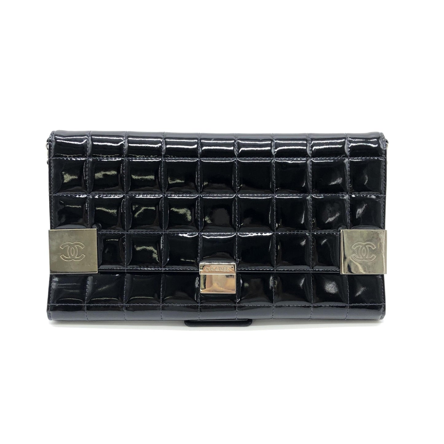 Chanel Black Patent Chocolate Bar Chain Shoulder Bag