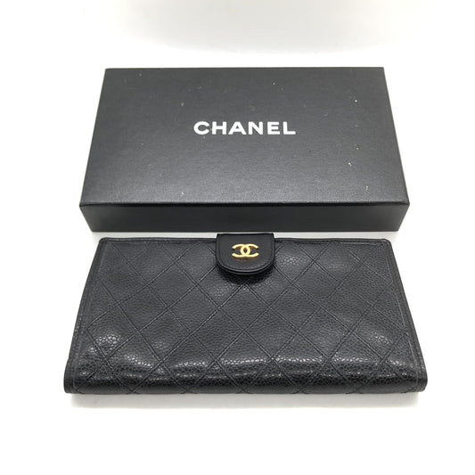 Chanel Black Quilted Leather Long Wallet