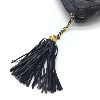 Chanel Black Quilted Leather Pouch With Tassels