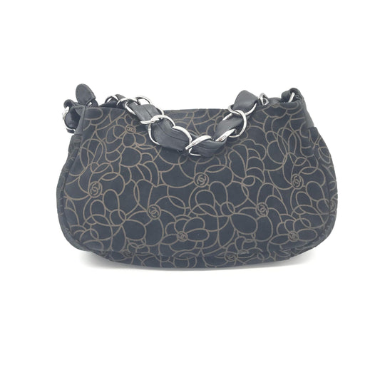 Chanel Camellia Chain Black Suede Shoulder Bag With Logo