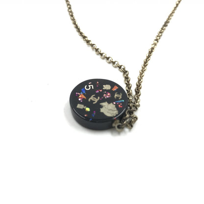Chanel Coco Mark Mademoiselle Camellia Flower Round Hologram Black Necklace