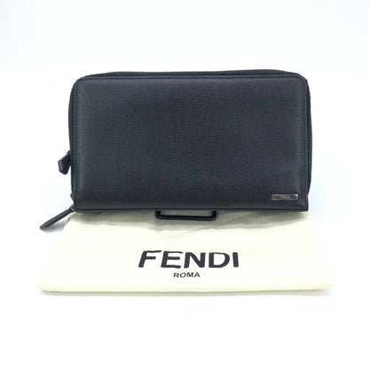 Fendi Double Zipper Zippy Organizer Leather Wallet In Black