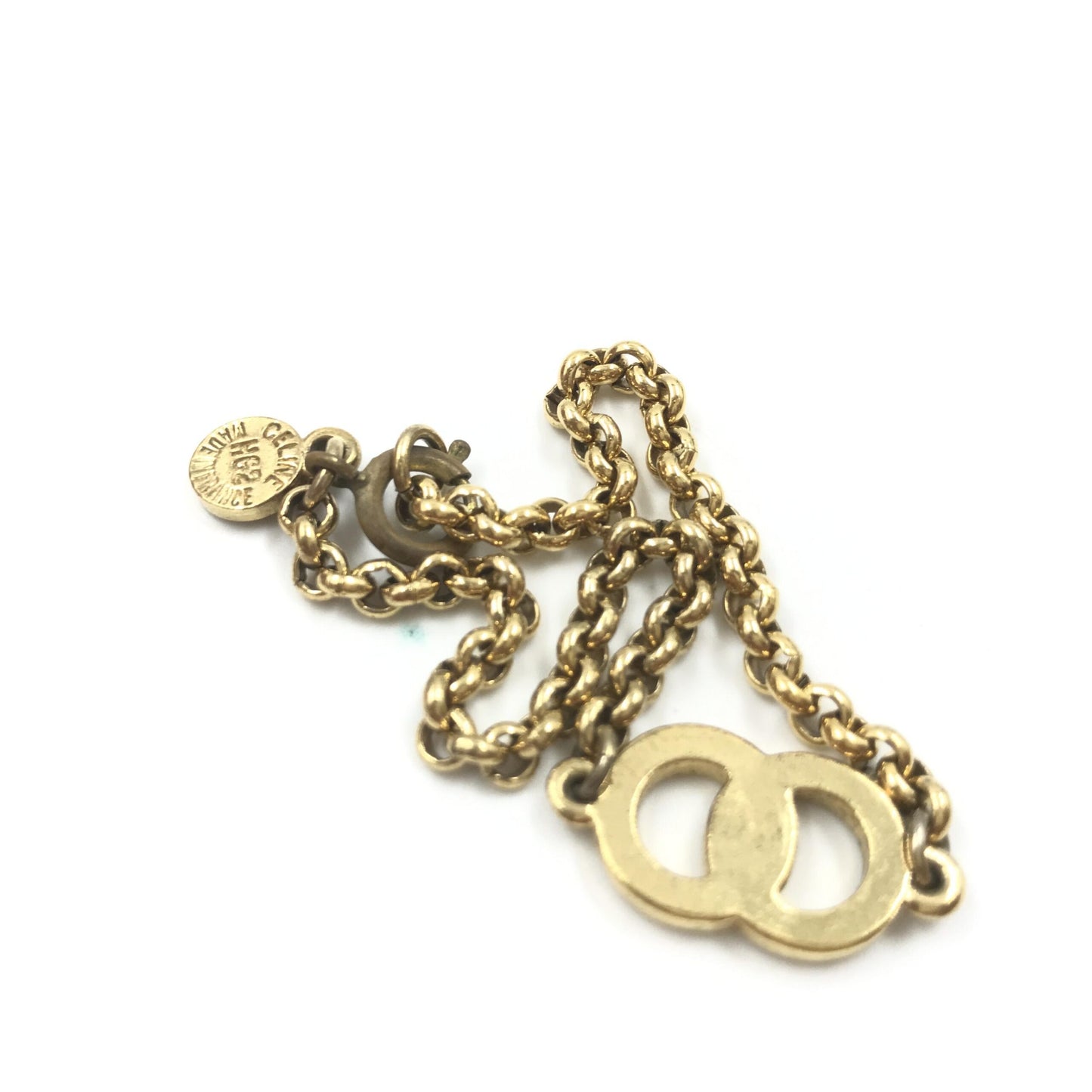 Celine Gold Plated Chain Bracelet With Logo Charm