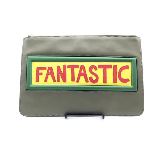 Fendi Moss Green Leather Clutch With Logo