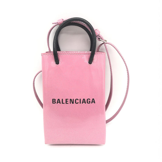 Balenciaga Pink Glitter Shopping Phone Holder Bag