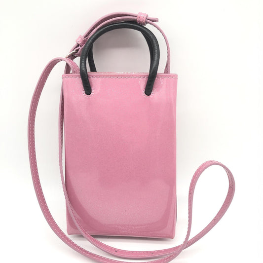 Balenciaga Pink Glitter Shopping Phone Holder Bag
