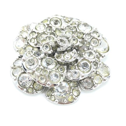 Chanel Silver Crystal Camellia Flower Brooch