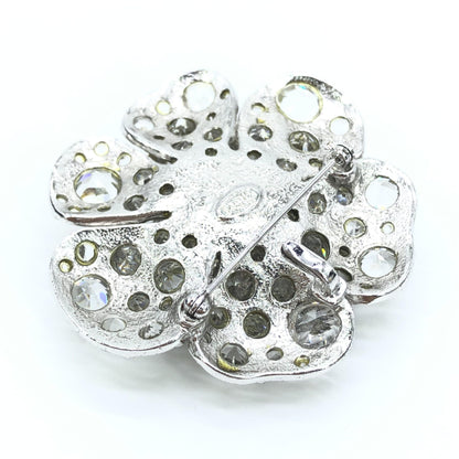 Chanel Silver Crystal Camellia Flower Brooch