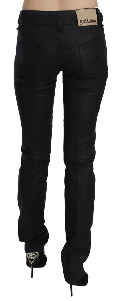 John Galliano Black Swan Floral Embroidered Mid Waist Skinny Denim Jeans