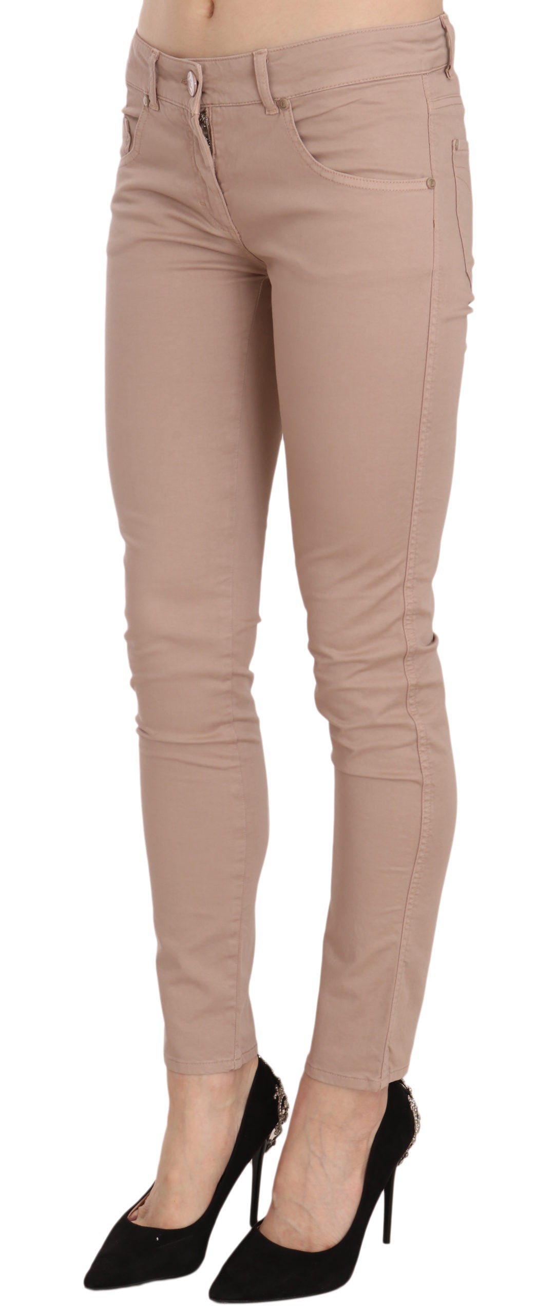 CRISTINAEFFE Braune Slim Fit Skinny-Hose aus Baumwolle mit niedriger Taille