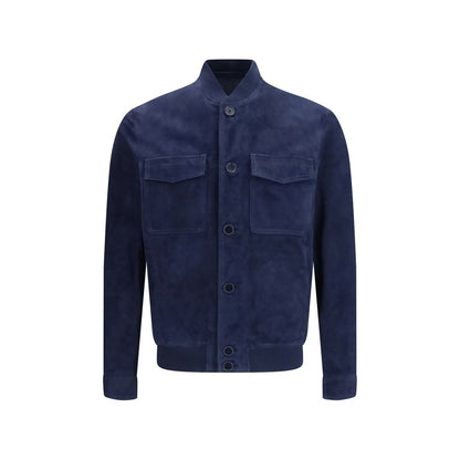 Salvatore Santoro Blue Calf Leather Bos Taurus Bomber