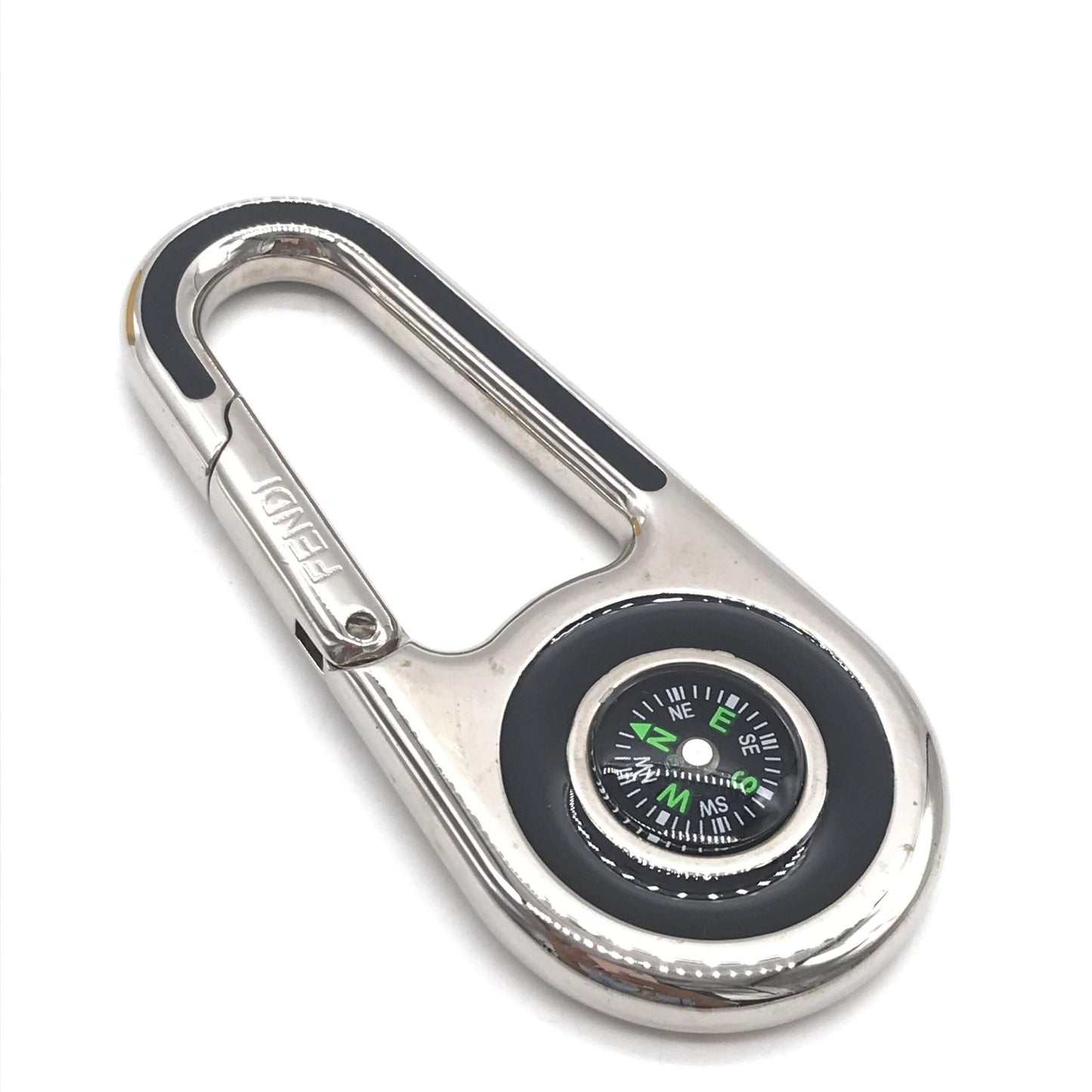 Fendi Silver Metal Compass Charm Keychain