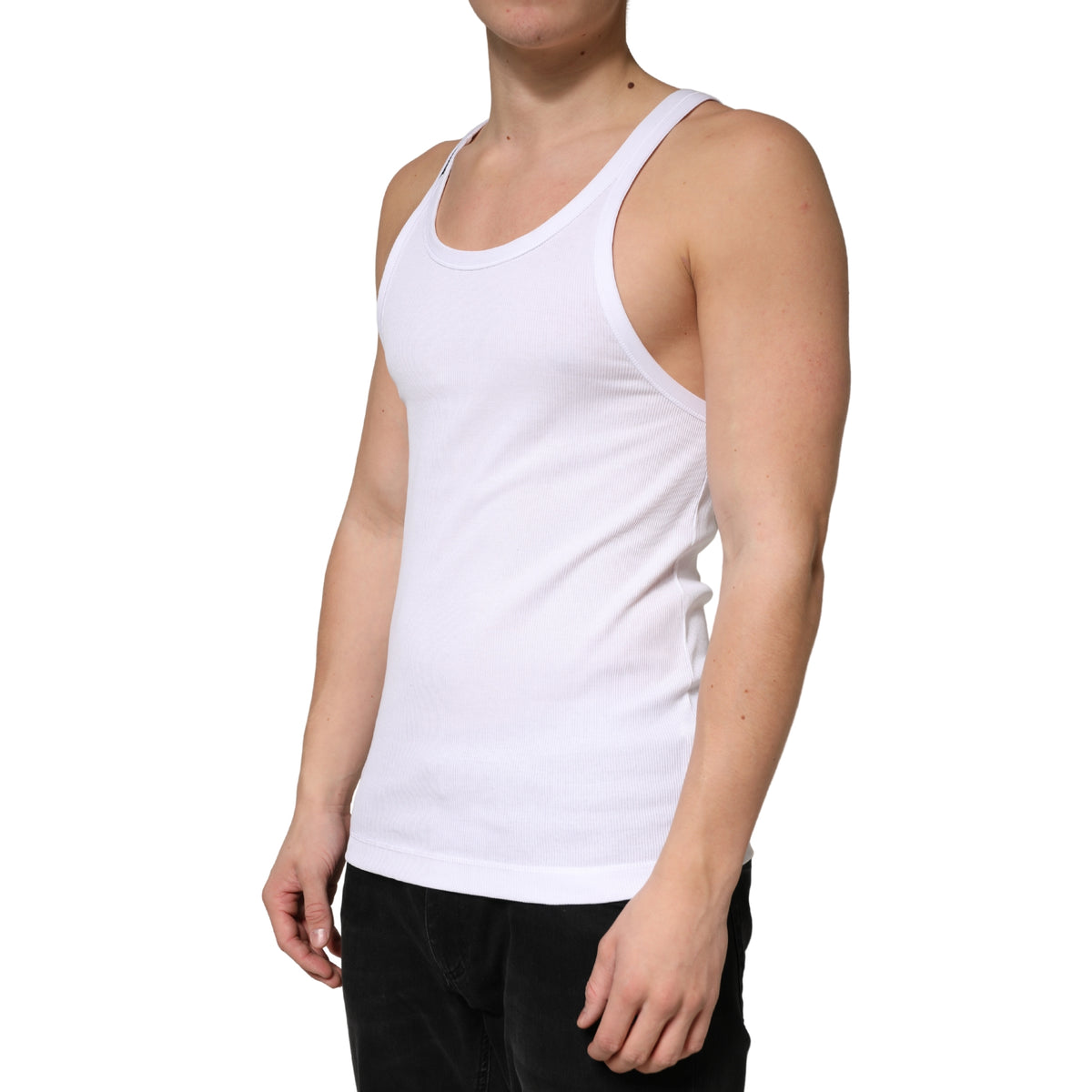 Dolce & Gabbana White Ribbed Cotton Sleeveless Tank Top T-shirt
