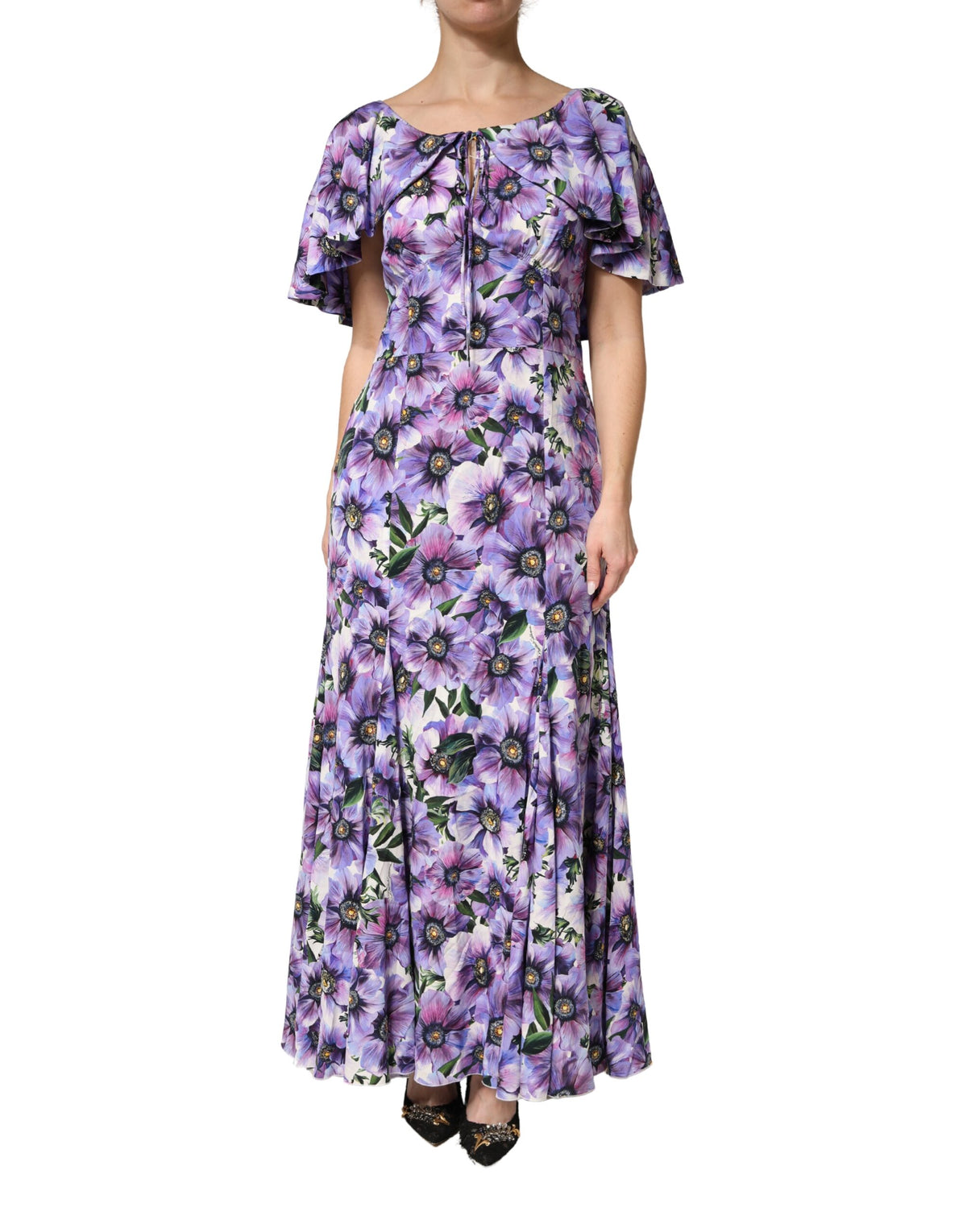 Dolce & Gabbana Purple Floral Silk Stretch Elegant Gown  Dress