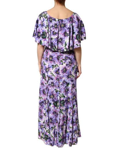 Dolce & Gabbana Purple Floral Silk Stretch Elegant Gown  Dress