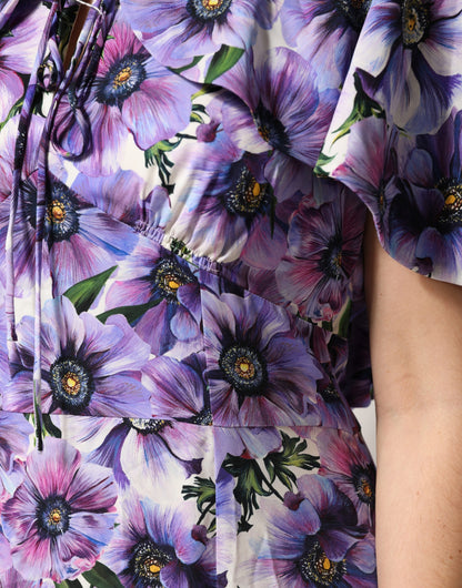 Dolce & Gabbana Purple Floral Silk Stretch Elegant Gown  Dress