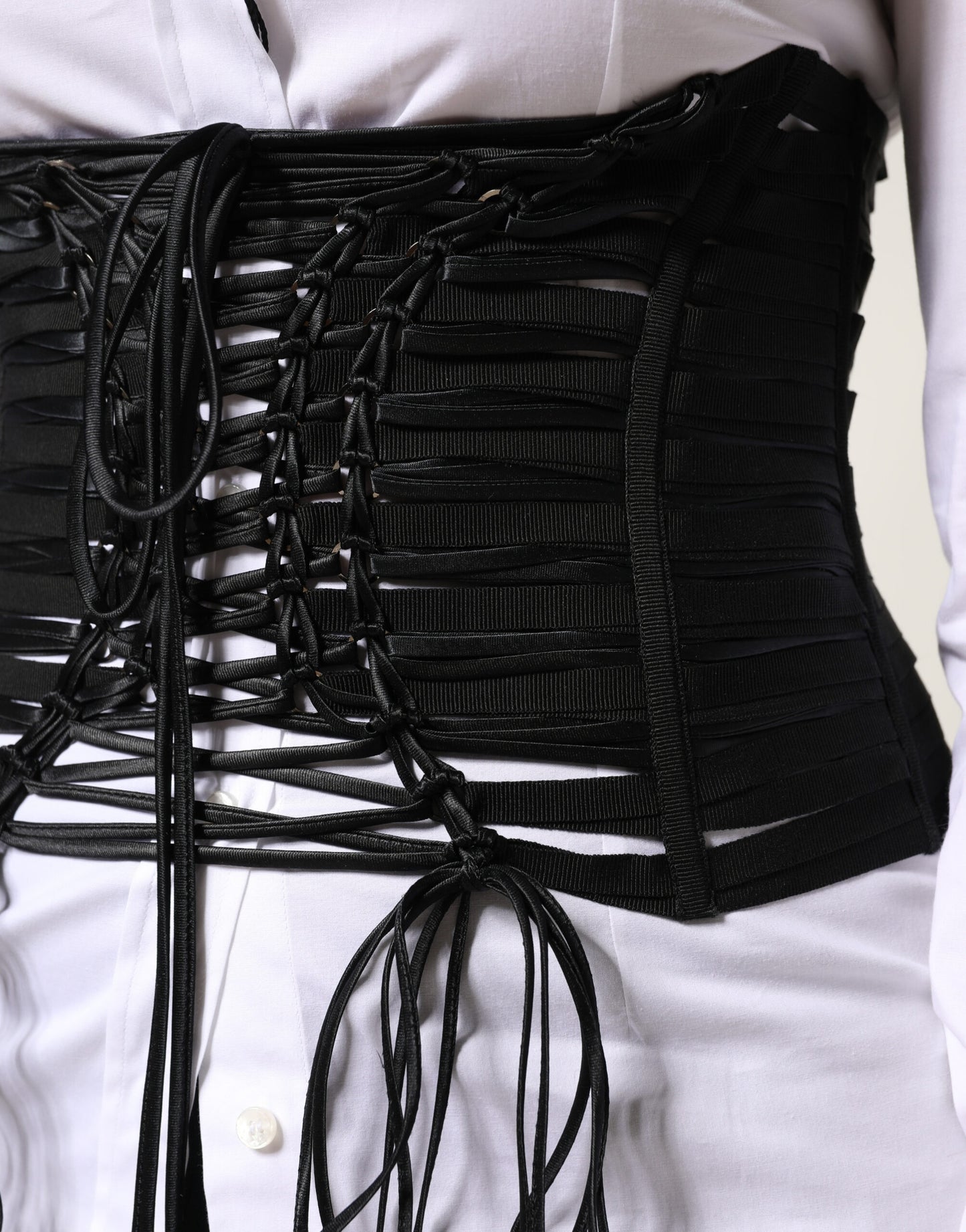 Dolce & Gabbana Black Polyester LaceUp Waist Cincher Corset Top