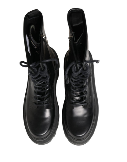 Dolce & Gabbana Black Leather Trek Sole Combat Boots Shoes