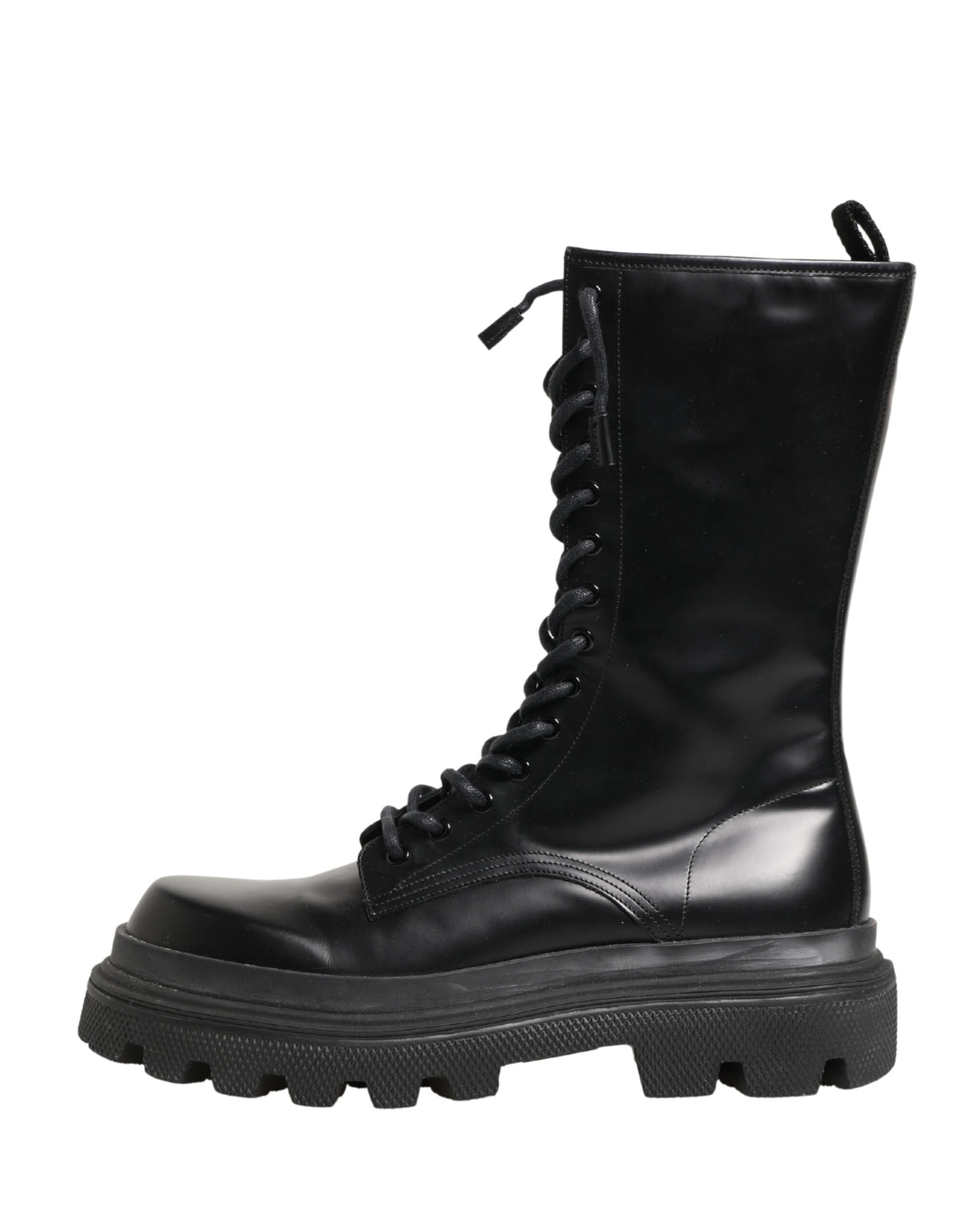 Dolce & Gabbana Black Leather Trek Sole Combat Boots Shoes