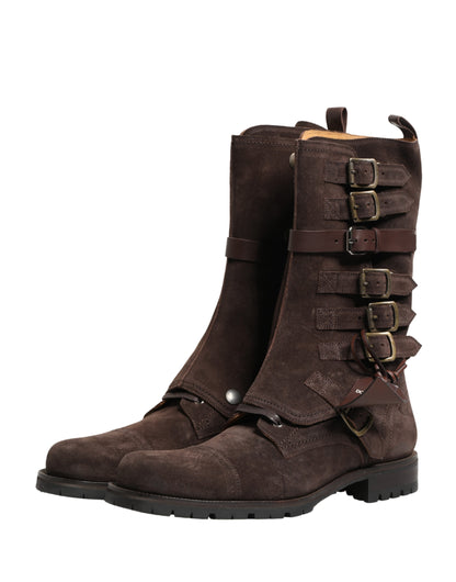 Dolce & Gabbana Brown Suede Leather Combat Ankle Boots  Shoes