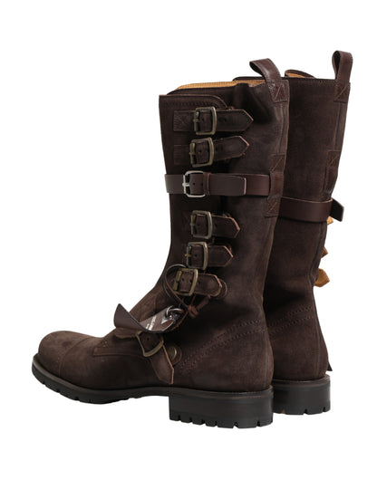 Dolce & Gabbana Brown Suede Leather Combat Ankle Boots  Shoes