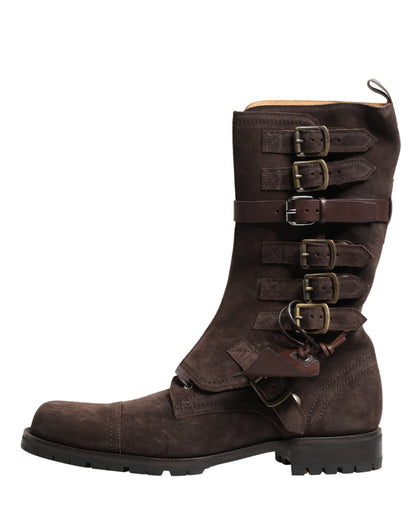Dolce & Gabbana Brown Suede Leather Combat Ankle Boots  Shoes
