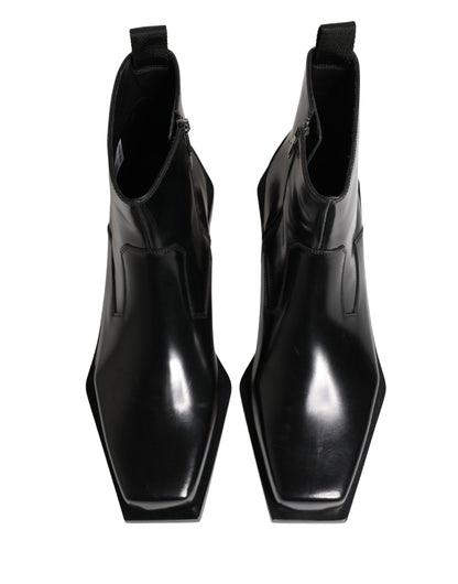 Dolce & Gabbana Black Leather Zip Closure Ankle Boots Shoes