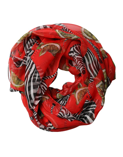 Dolce & Gabbana Red Zebra Print Silk Wrap Shawl Stole 200cm x 132cm Scarf