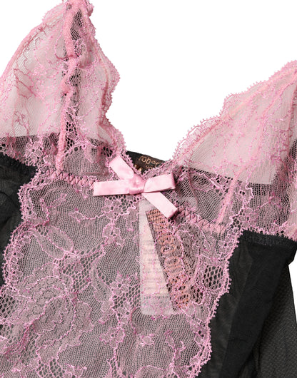 Roberto Cavalli Black Pink Floral Lace Lingerie Top Underwear