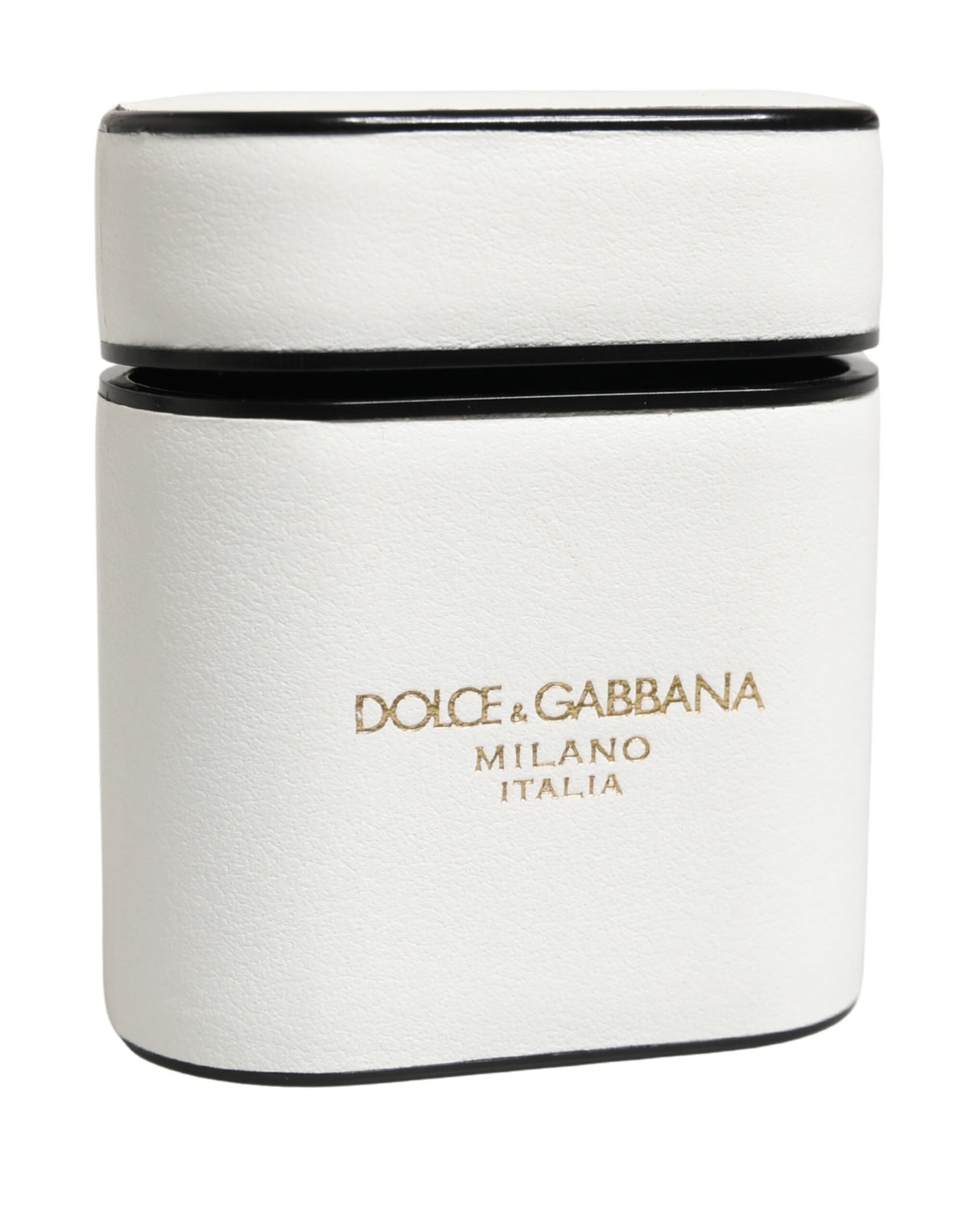 Dolce & Gabbana White Calf Leather Logo Print Flip Holder  Airpods Case