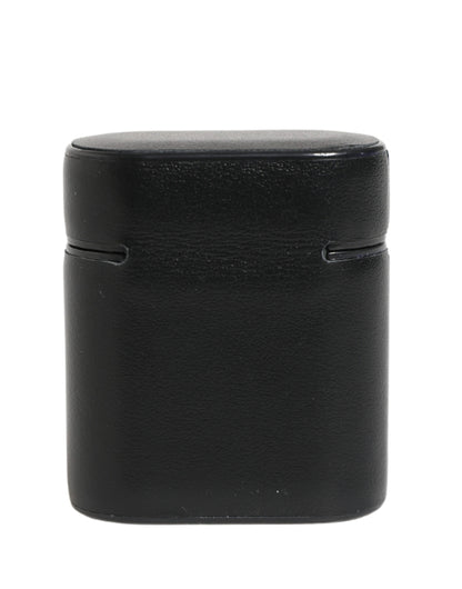 Dolce & Gabbana Black Calf Leather Logo Print Flip Holder Airpods Case