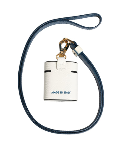 Dolce & Gabbana White Calf Leather Logo Flip Holder Strap Airpods Case