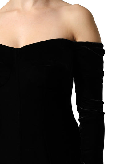 Dolce & Gabbana Black Off Shoulder Bodycon Long Gown Dress