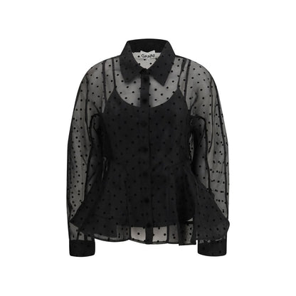 Ganni Black Recycled Polyester Pattern Shirt