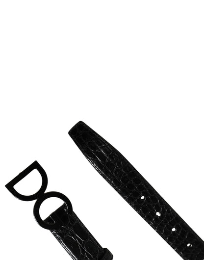 Dolce & Gabbana Men Black Exotic Leather Logo Buckle Belt