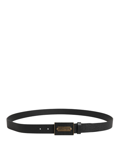 Dolce & Gabbana Men Black Calf Leather Metal Buckle Belt