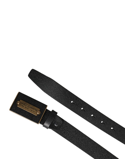 Dolce & Gabbana Men Black Calf Leather Metal Buckle Belt