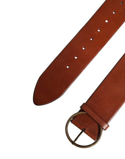 Dolce & Gabbana Men Brown Leather Wide Waist Metal Round Buckle Belt