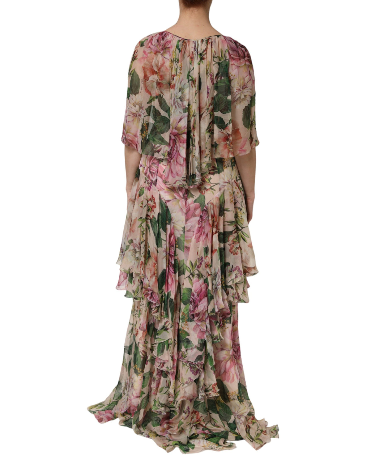 Dolce & Gabbana Maxikleid aus Seide mit mehrfarbigem Blumenmuster und Lagen-Look