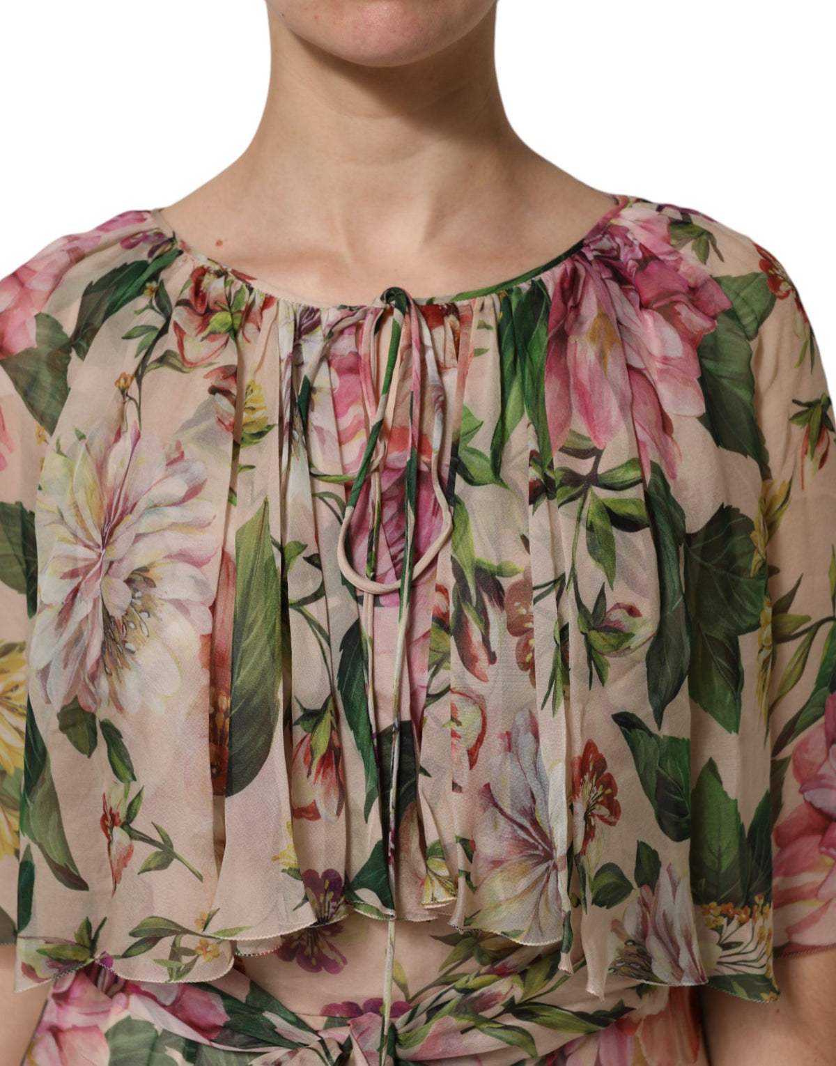 Dolce & Gabbana Maxikleid aus Seide mit mehrfarbigem Blumenmuster und Lagen-Look