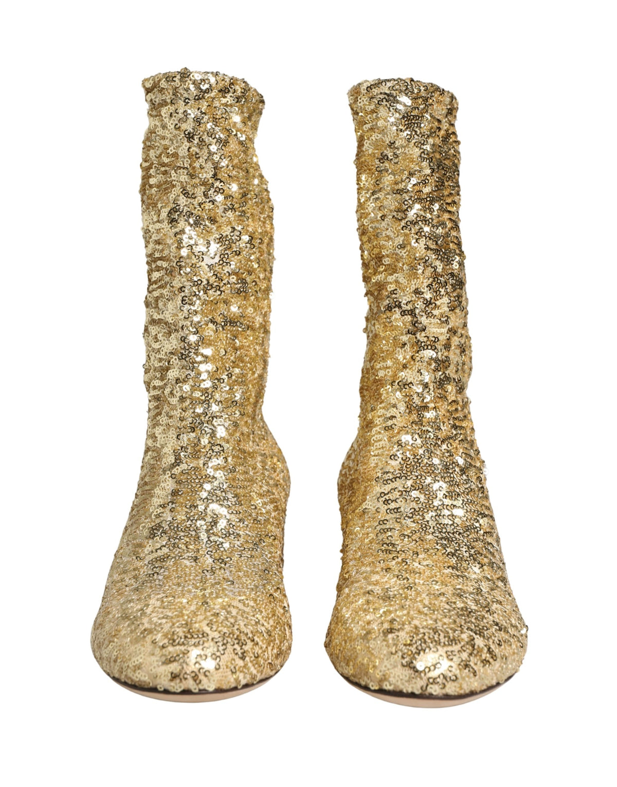 Dolce & Gabbana Goldene Pailletten-Stiefeletten Stretch-Schuhe