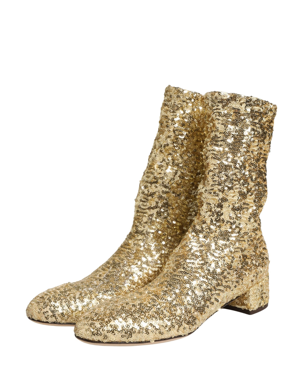 Dolce & Gabbana Goldene Pailletten-Stiefeletten Stretch-Schuhe