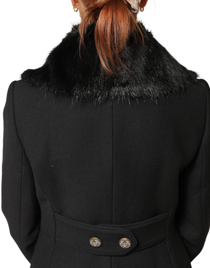 Dolce &amp; Gabbana Schwarzer Pelzschal Halswickel-Kragenschal