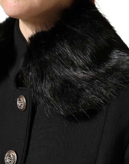 Dolce &amp; Gabbana Schwarzer Pelzschal Halswickel-Kragenschal