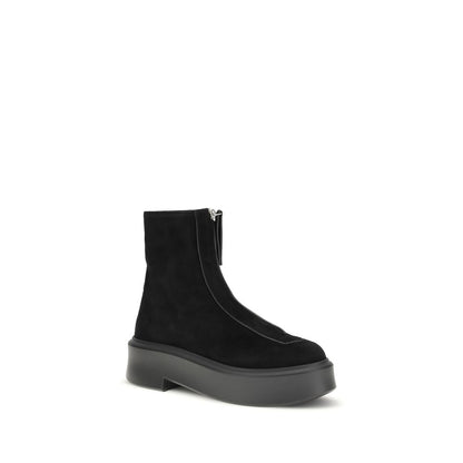 The Row Black Calf Leather Bos Taurus Lace-Up Boots