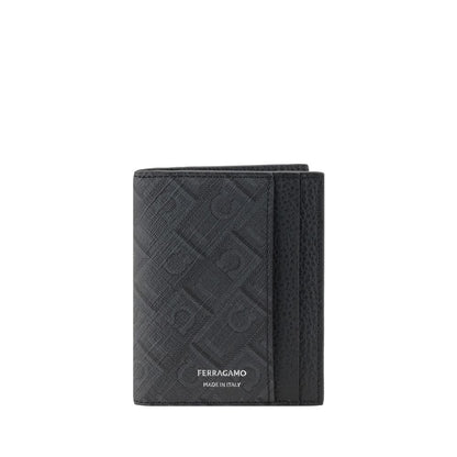 Ferragamo Black Calf Leather Bos Taurus Wallet