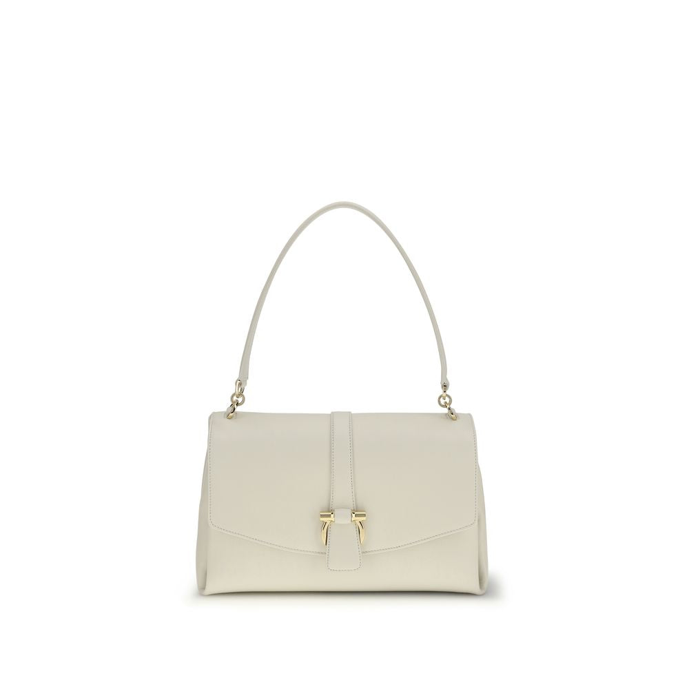 Ferragamo White Calf Leather Bos Taurus Shoulder Bag