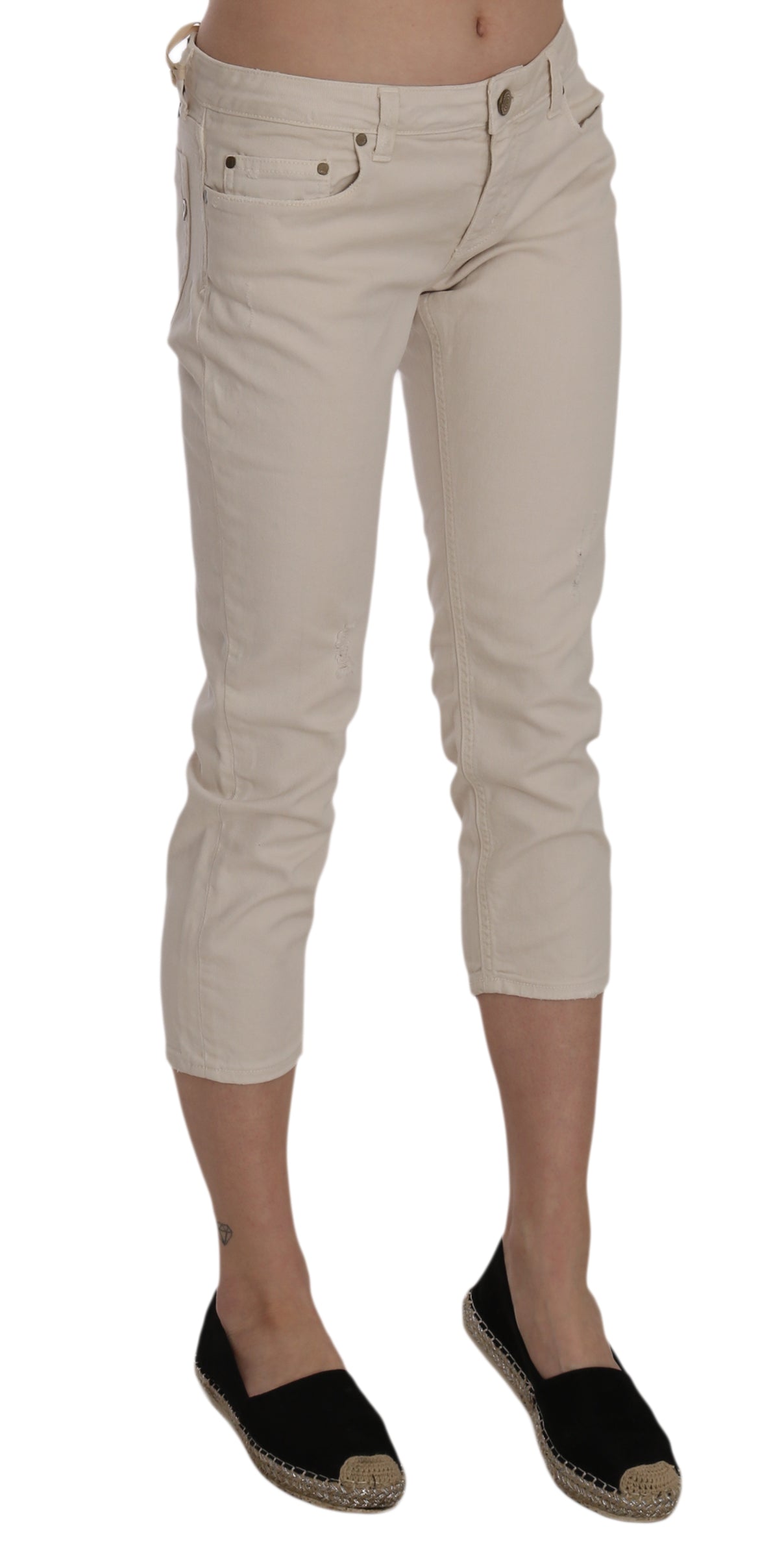 Dondup – Enge Capri-Jeans aus Baumwollstretch in Beige mit niedriger Taille