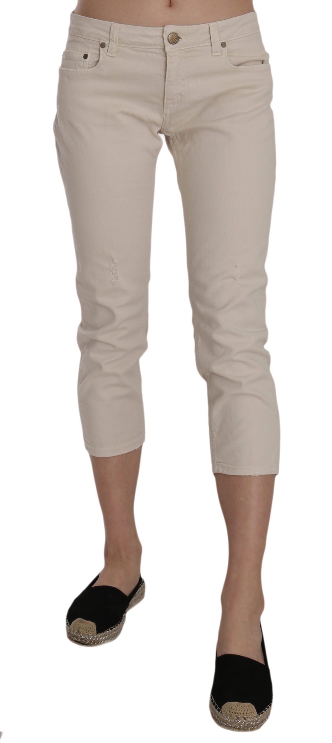 Dondup – Enge Capri-Jeans aus Baumwollstretch in Beige mit niedriger Taille